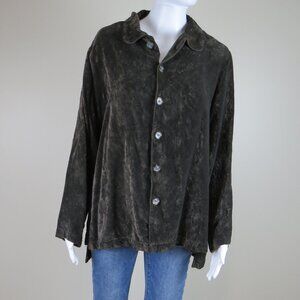 CP Shades Velvet Button Up Tunic Top Oversized Small Brown